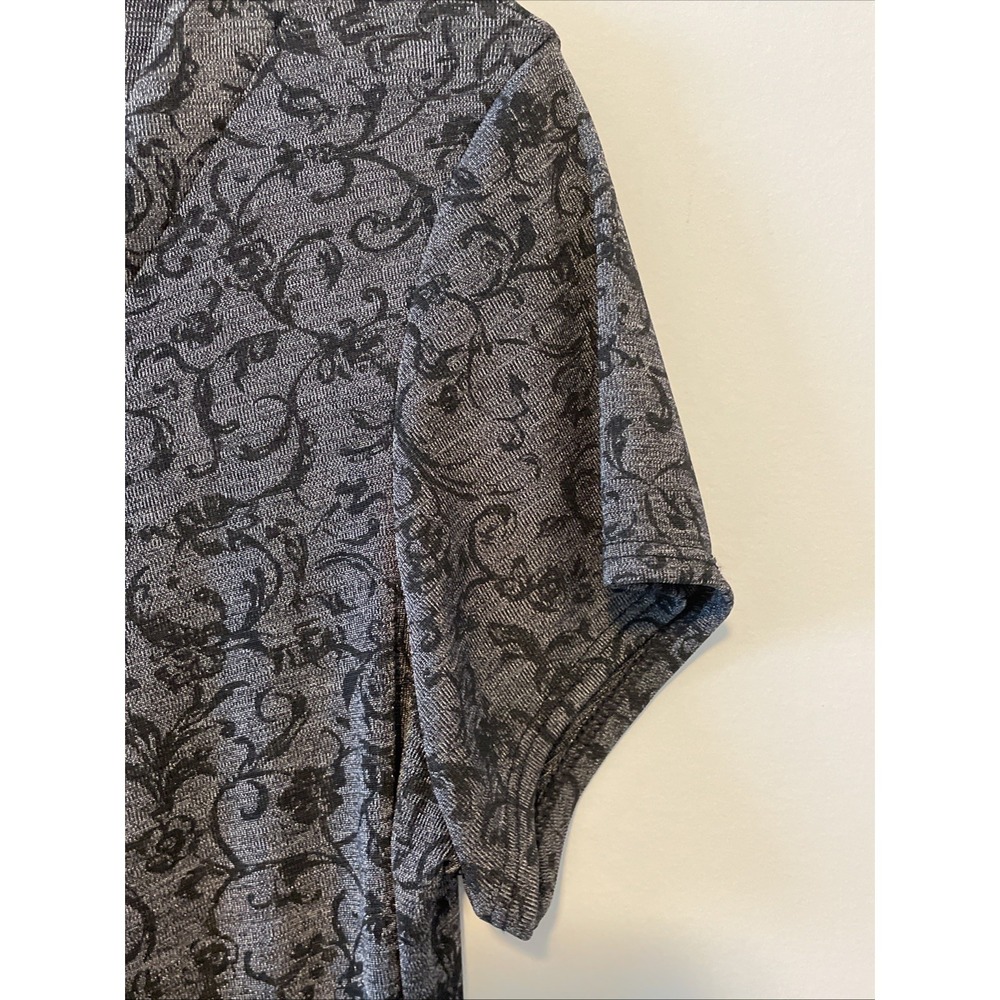 Briggs New York Large Gray Paisley Blouse Stretch V Neck Ruched Top - Picture 3 of 9